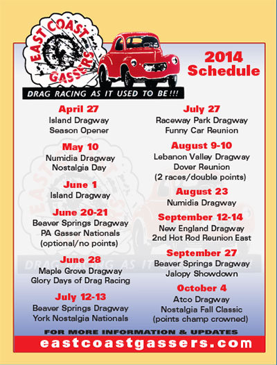 2014 East Coast Gassers Schedule